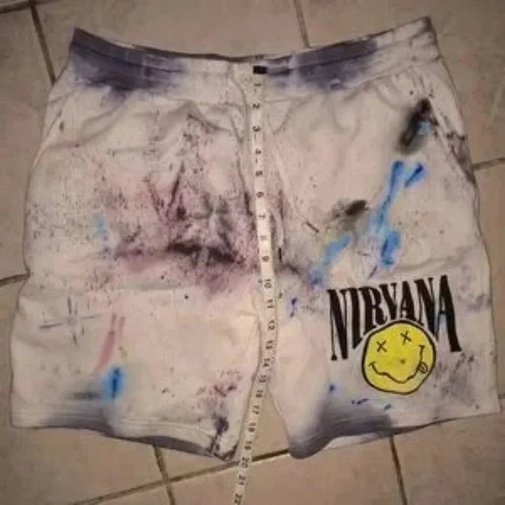 New Galaxy Swirl Tie-Dye One-of-a-Kind NIRVANA Designer Streetwear Shorts L mens